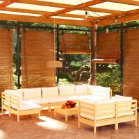 vidaXL 10-tlg. Garten-Lounge-Set mit Creme Kissen Massivholz Kiefer