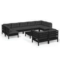 vidaXL 10-tlg. Garten-Lounge-Set mit Kissen Schwarz...