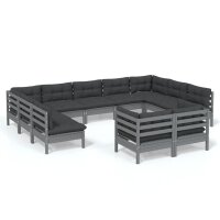 vidaXL 11-tlg. Garten-Lounge-Set mit Kissen Grau Kiefer Massivholz