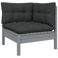 vidaXL 11-tlg. Garten-Lounge-Set mit Kissen Grau Kiefer Massivholz