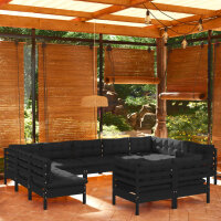 vidaXL 11-tlg. Garten-Lounge-Set mit Kissen Schwarz Massivholz Kiefer