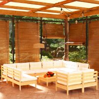 vidaXL 12-tlg. Garten-Lounge-Set mit Creme Kissen Massivholz Kiefer