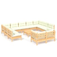 vidaXL 12-tlg. Garten-Lounge-Set mit Creme Kissen Massivholz Kiefer