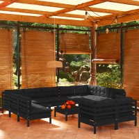 vidaXL 12-tlg. Garten-Lounge-Set mit Kissen Schwarz...