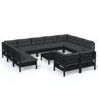 vidaXL 12-tlg. Garten-Lounge-Set mit Kissen Schwarz...