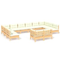 vidaXL 12-tlg. Garten-Lounge-Set mit Creme Kissen...