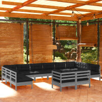 vidaXL 12-tlg. Garten-Lounge-Set mit Kissen Grau Kiefer...