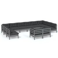 vidaXL 12-tlg. Garten-Lounge-Set mit Kissen Grau Kiefer...