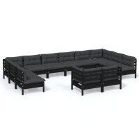 vidaXL 12-tlg. Garten-Lounge-Set mit Kissen Schwarz...