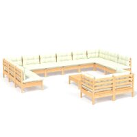 vidaXL 13-tlg. Garten-Lounge-Set mit Creme Kissen Kiefernholz