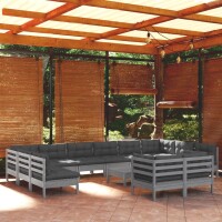 vidaXL 13-tlg. Garten-Lounge-Set mit Kissen Grau Kiefernholz