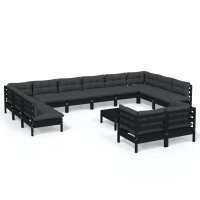 vidaXL 13-tlg. Garten-Lounge-Set mit Kissen Schwarz...