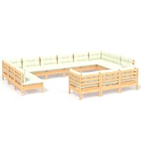 vidaXL 13-tlg. Garten-Lounge-Set mit Creme Kissen...