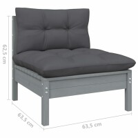 vidaXL 13-tlg. Garten-Lounge-Set mit Kissen Grau Kiefernholz