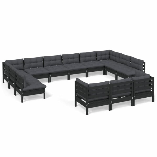 vidaXL 13-tlg. Garten-Lounge-Set mit Kissen Schwarz Kiefernholz