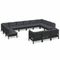 vidaXL 13-tlg. Garten-Lounge-Set mit Kissen Schwarz...