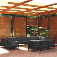 vidaXL 13-tlg. Garten-Lounge-Set mit Kissen Schwarz...