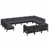 vidaXL 13-tlg. Garten-Lounge-Set mit Kissen Schwarz Kiefernholz