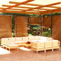 vidaXL 14-tlg. Garten-Lounge-Set mit Creme Kissen...