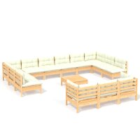 vidaXL 14-tlg. Garten-Lounge-Set mit Creme Kissen...