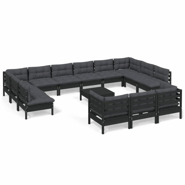 vidaXL 14-tlg. Garten-Lounge-Set mit Kissen Schwarz Kiefernholz