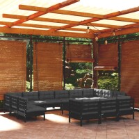 vidaXL 14-tlg. Garten-Lounge-Set mit Kissen Schwarz...