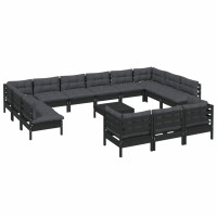 vidaXL 14-tlg. Garten-Lounge-Set mit Kissen Schwarz Kiefernholz