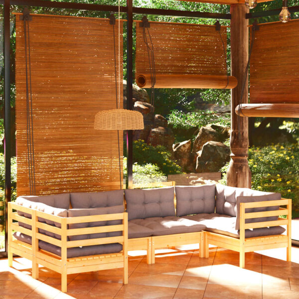 vidaXL 6-tlg. Garten-Lounge-Set mit Grauen Kissen Kiefernholz