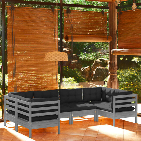 vidaXL 6-tlg. Garten-Lounge-Set mit Kissen Grau Kiefernholz