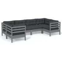 vidaXL 6-tlg. Garten-Lounge-Set mit Kissen Grau Kiefernholz