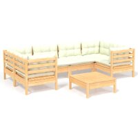 vidaXL 7-tlg. Garten-Lounge-Set mit Creme Kissen Kiefernholz