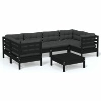 vidaXL 7-tlg. Garten-Lounge-Set mit Kissen Schwarz Kiefernholz