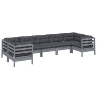 vidaXL 7-tlg. Garten-Lounge-Set mit Kissen Grau Kiefernholz