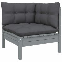 vidaXL 7-tlg. Garten-Lounge-Set mit Kissen Grau Kiefernholz