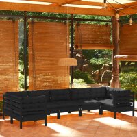 vidaXL 7-tlg. Garten-Lounge-Set mit Kissen Schwarz Kiefernholz