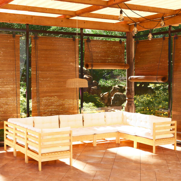 vidaXL 9-tlg. Garten-Lounge-Set mit Creme Kissen Kiefernholz