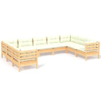 vidaXL 9-tlg. Garten-Lounge-Set mit Creme Kissen Kiefernholz