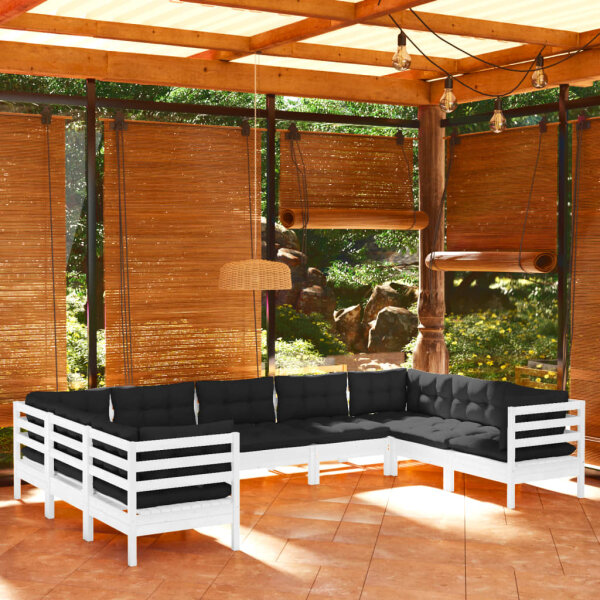 vidaXL 9-tlg. Garten-Lounge-Set mit Kissen Wei&szlig; Kiefernholz