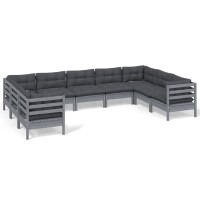 vidaXL 9-tlg. Garten-Lounge-Set mit Kissen Grau Kiefernholz