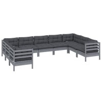 vidaXL 9-tlg. Garten-Lounge-Set mit Kissen Grau Kiefernholz