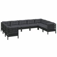 vidaXL 9-tlg. Garten-Lounge-Set mit Kissen Schwarz Kiefernholz