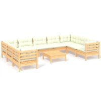 vidaXL 10-tlg. Garten-Lounge-Set mit Creme Kissen Kiefernholz