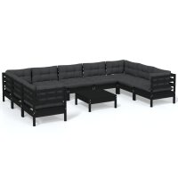 vidaXL 10-tlg. Garten-Lounge-Set mit Kissen Schwarz...