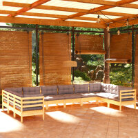 vidaXL 10-tlg. Garten-Lounge-Set mit Grauen Kissen...