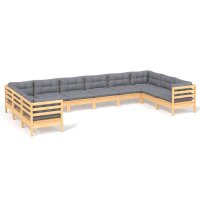 vidaXL 10-tlg. Garten-Lounge-Set mit Grauen Kissen...