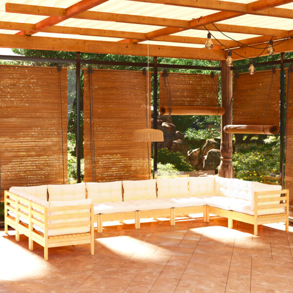 vidaXL 10-tlg. Garten-Lounge-Set mit Creme Kissen Kiefernholz