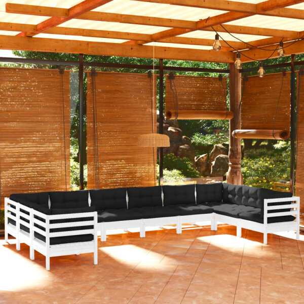 vidaXL 10-tlg. Garten-Lounge-Set mit Kissen Wei&szlig; Kiefernholz