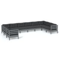 vidaXL 10-tlg. Garten-Lounge-Set mit Kissen Grau Kiefernholz