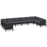 vidaXL 10-tlg. Garten-Lounge-Set mit Kissen Schwarz...