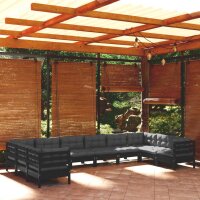 vidaXL 10-tlg. Garten-Lounge-Set mit Kissen Schwarz...